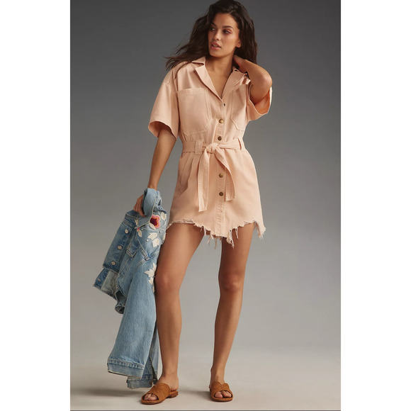 EUC Pilcro Destructed Peach Denim Mini Dress - Medium - Picture 1 of 5